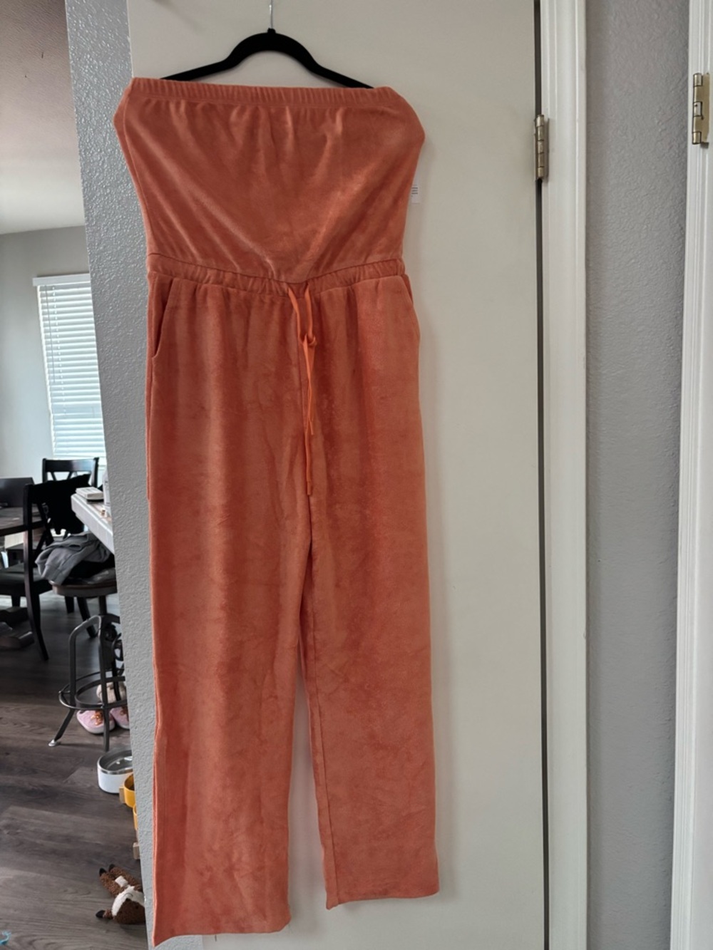 NWT Beyond Yoga Strapless Plush Jumpsuit in orange, size S